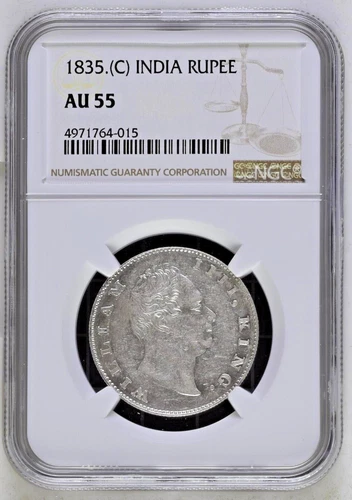 British India 1835C Rupee NGC AU55