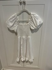 Show Me Your Mumu Sabrina Dress / White / Size Small / Mini Puff Sleeves