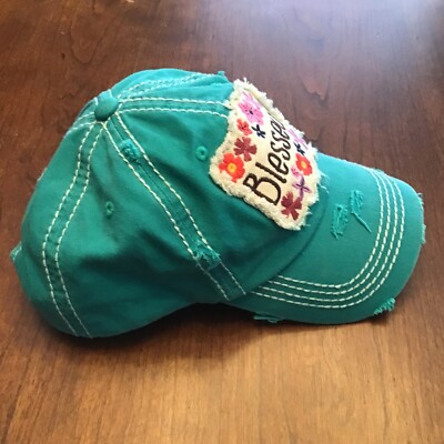 Blessed Distressed Hat Cap Green Garden Flowers Strapback  display picture 1