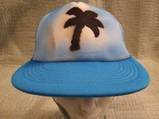 Men's Snapback Hit Wear Blue Spray Paint Palm Tree Flat Brim Trucker Hat Cap