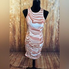 Almost Famous Women’s Sleeveless Ruched Front Swirl Bodycon Dress Size Large
