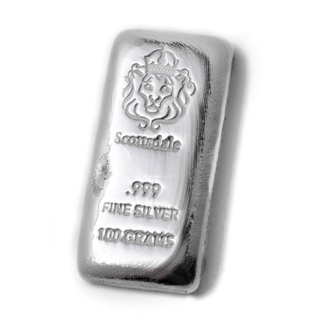 100 Gram Cast Silver Bar by Scottsdale Mint .999 Silver Bullion - 100g  #A130 Review