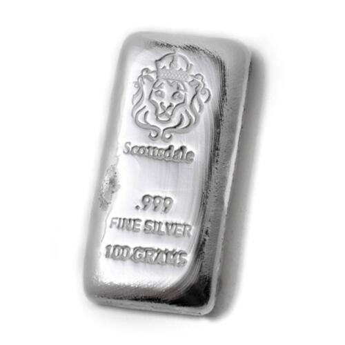 100 Gram Cast Silver Bar by Scottsdale Mint .999 Silver Bullion - 100g  #A130 - Picture 1 of 4