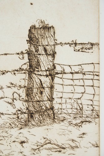 Gerald HUGHES 'Mallee Wire Fence' impresión original firmada GRABADO AUSTRALIA - Imagen 3 de 4