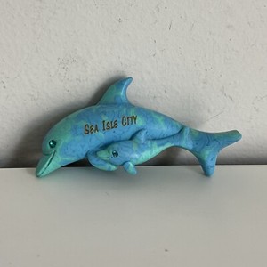 Fridge Magnet Clay Critters Blue Jeweled Eyes Souvenir Dolphin Sea Isle City