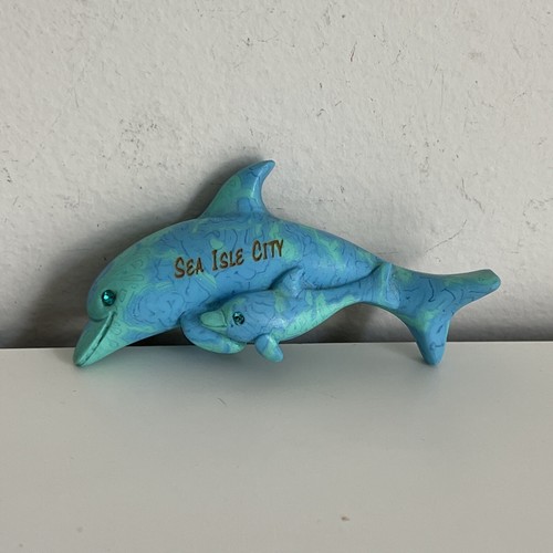 Fridge Magnet Clay Critters Blue Jeweled Eyes Souvenir Dolphin Sea Isle City