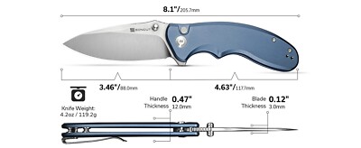 S23098A4 Sencut Cybrix Blue Aluminum Handles 9Cr18MoV Satin Drop Point Blade IKB