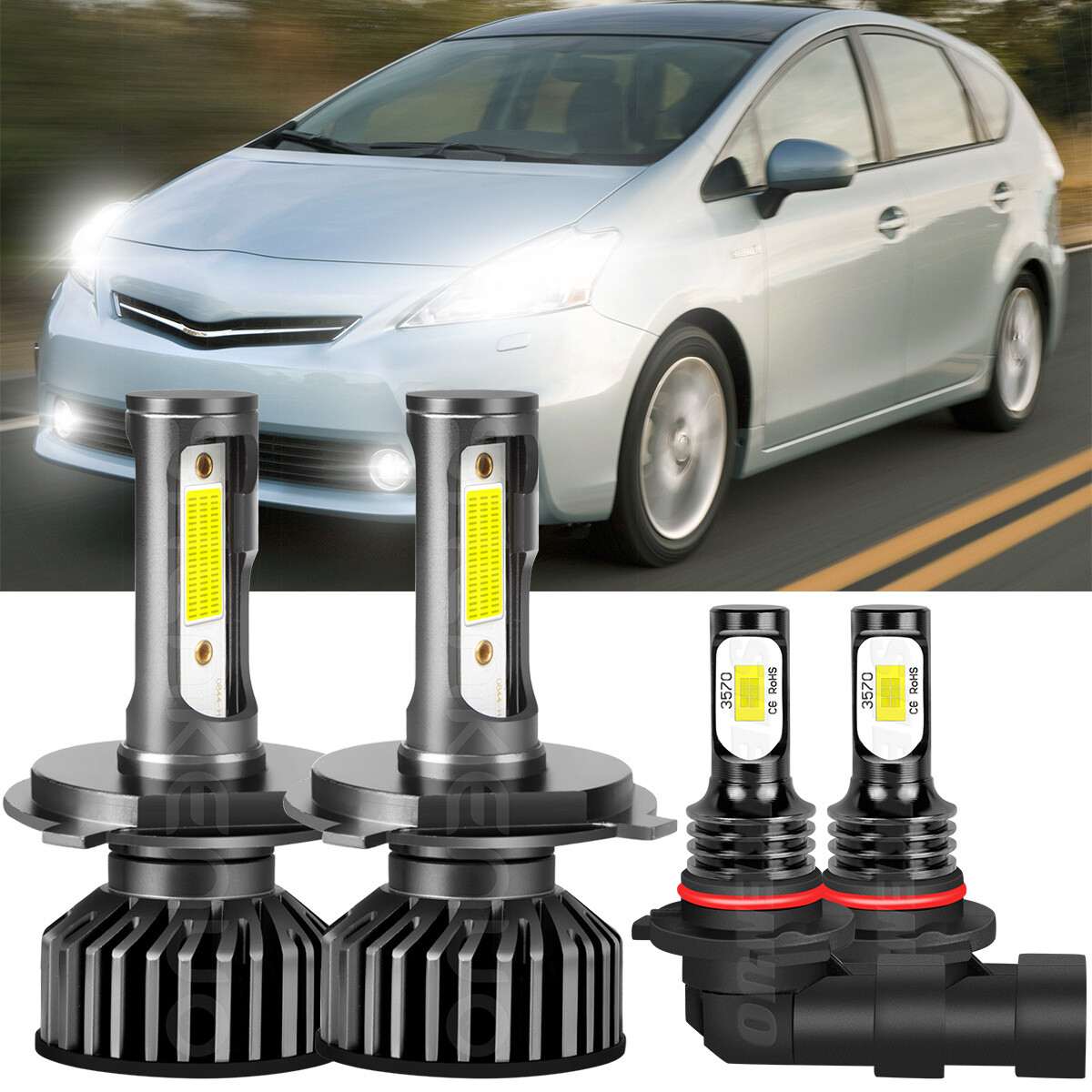 Para For Toyota Prius 2004-2009 Combo H4+9006 Faro LED + Kit de