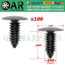100X 8mm Bumper Clips Auto Car Hole Plastic Rivets Fastener Fender Push Pin NEW