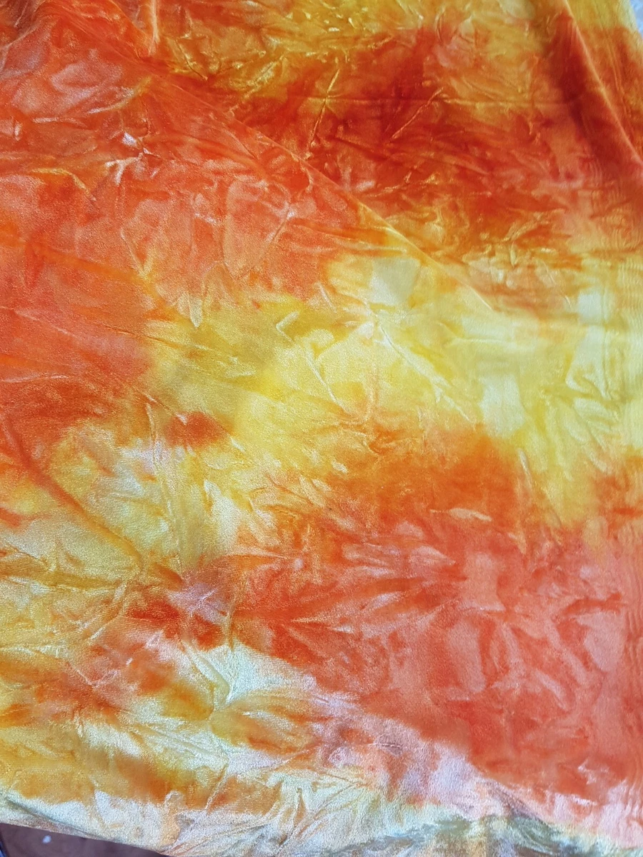 Orange Yellow Tie Dye Stretch Velvet Fabric, Dance Costumes Gymnastics, New