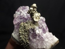 Fantasy Pewter Mining Scene on Amethyst Crystal, Made in USA (3.2 oz) F3