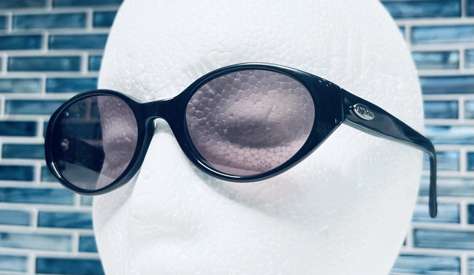 Gafas de sol Adrienne Vittadini de colección negras ovaladas púrpuras lentes marcos brillantes Foto 3 de 4