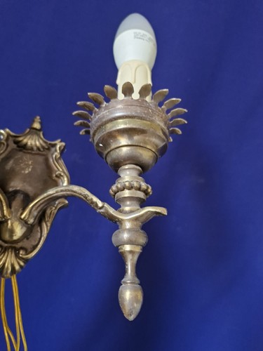 Antique Single Two Light French Brass Wall Lamp - 第 7/10 張圖片