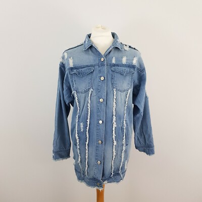 Ciminy Paris Womens Distressed Look Long Sleeve Oversize Denim Shirt Jacket UK L