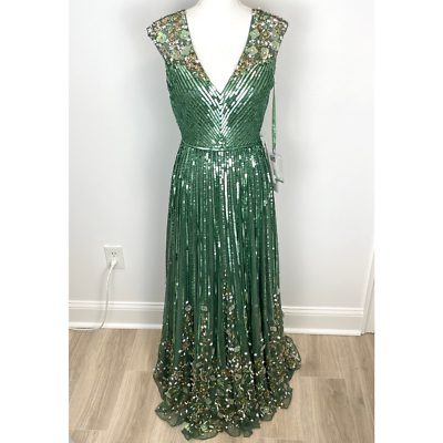 mac duggal sage green dress Mac Duggal 49333 Halter Neck Open Back Satin Dress With Slit main image 0
