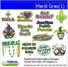 Embroidery Design Set - Mardi Gras(1) - 13 Designs - 9 Formats - USB Stick