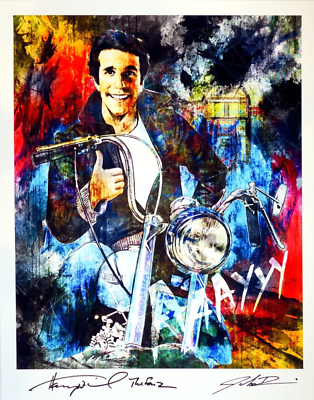 Henry Winkler The Fonz Happy Days & John Rivoli Autographed Art
