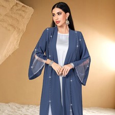 Abaya Open Kaftan Women Muslim Long Dress Dubai Kimono Evening Robe Party Gown