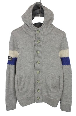 SUPERDRY SeaDog Label Pullover Herren Klein Wolle Blend Strickjacke Kapuzen Grau
