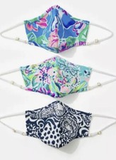 Lilly Pulitzer ChillyLilly Adult Face Mask Set of 3 Multi Resort Prints NWT