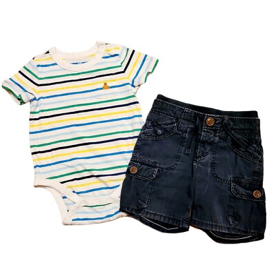 babyGap Outfit Set Striped One Piece w Cargo Shorts Baby Boy SZ 12-18 Months 