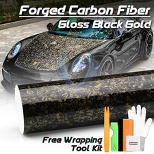 Forged Gloss Carbon Fiber Black Gold Car Vinyl Wrap Air Release Sticker Sheet