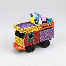 Colorful Wooden Toy Truck Charming Purple Roof Hand Painted Kids Toy Decorative