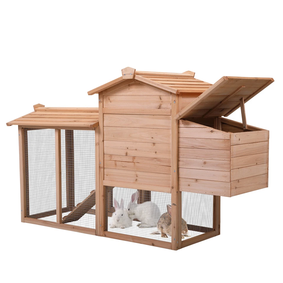 Wooden Large Rabbit Hutch Chicken Coop Hen House Poultry Pet Cage w/Run Outdoor - Image 4 of 4