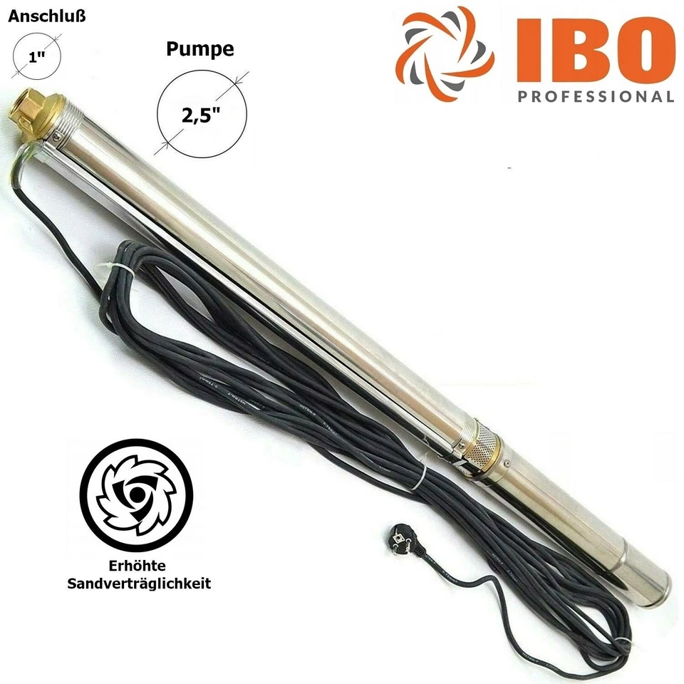 IBO Tiefbrunnenpumpe Brunnenpumpe 550W 2,5" 8 bar 45 l/min 2,5 Zoll Sandverträglich