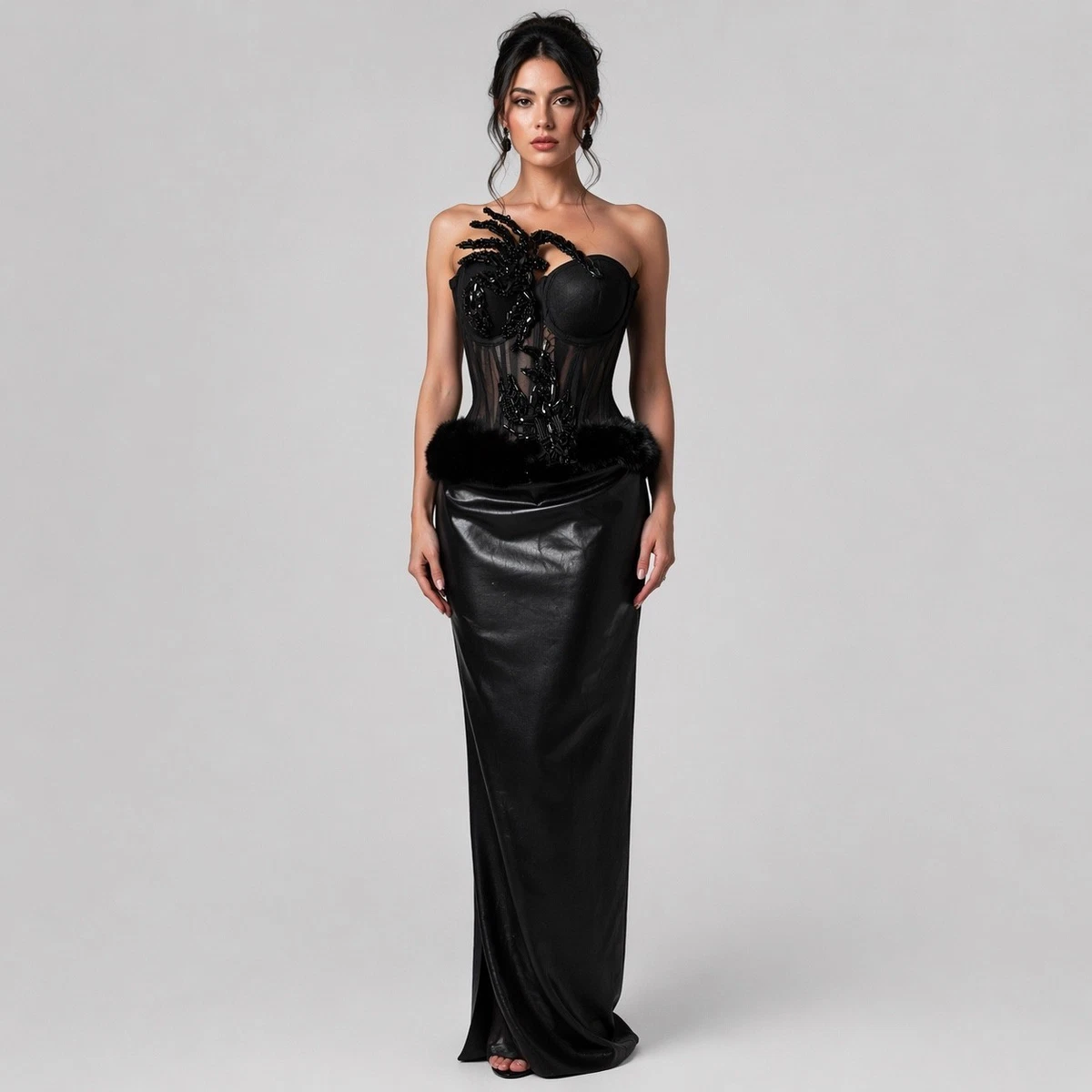 knee length dresses for ladies VANI VEGAN LEATHER MAXI DRESS - BLACK main image 0