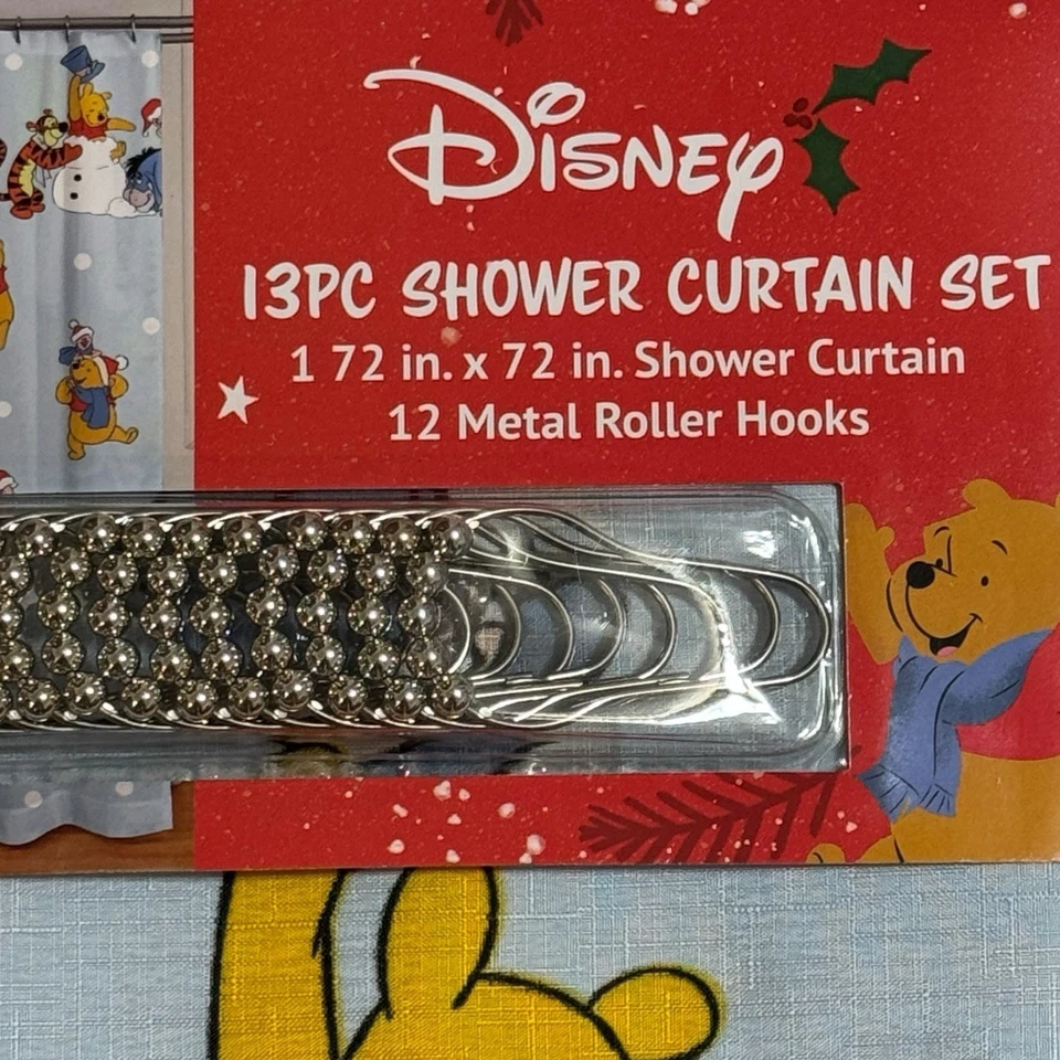 Conjunto de cortina de chuveiro Disney Winnie the Pooh 13 peças 72x72 Natal com ganchos de metal - Imagem 2 de 4