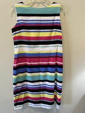 Tahari Black Pink White Multi Striped Sleeveless Linen Sheath Dress Sz 10 New