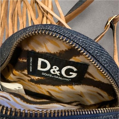 Dolce Gabbana Fringed Denim Shoulder Bag Heart Sequin Zebra Lining