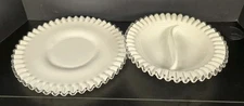 Fenton Silver Crest Milk Glass 2 Piece Lot Flat Plate & Divided Relish Dish