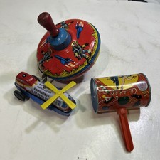 Vintage Tin Toys Lot Of 3 Noise Maker Helicopter Spinning Space Sphere Old