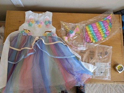 Unicorn Princess Birthday Tutu Dress Halloween Costume w/ Accessories Size 4