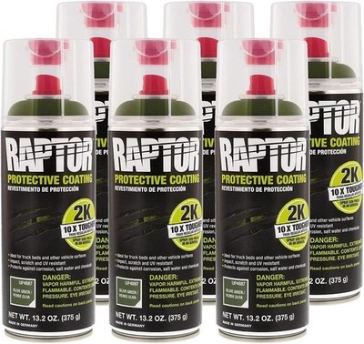 U-Pol Raptor 2K Aerosol Truck Bedliner Protective Coating - Olive Green, 6-Pack