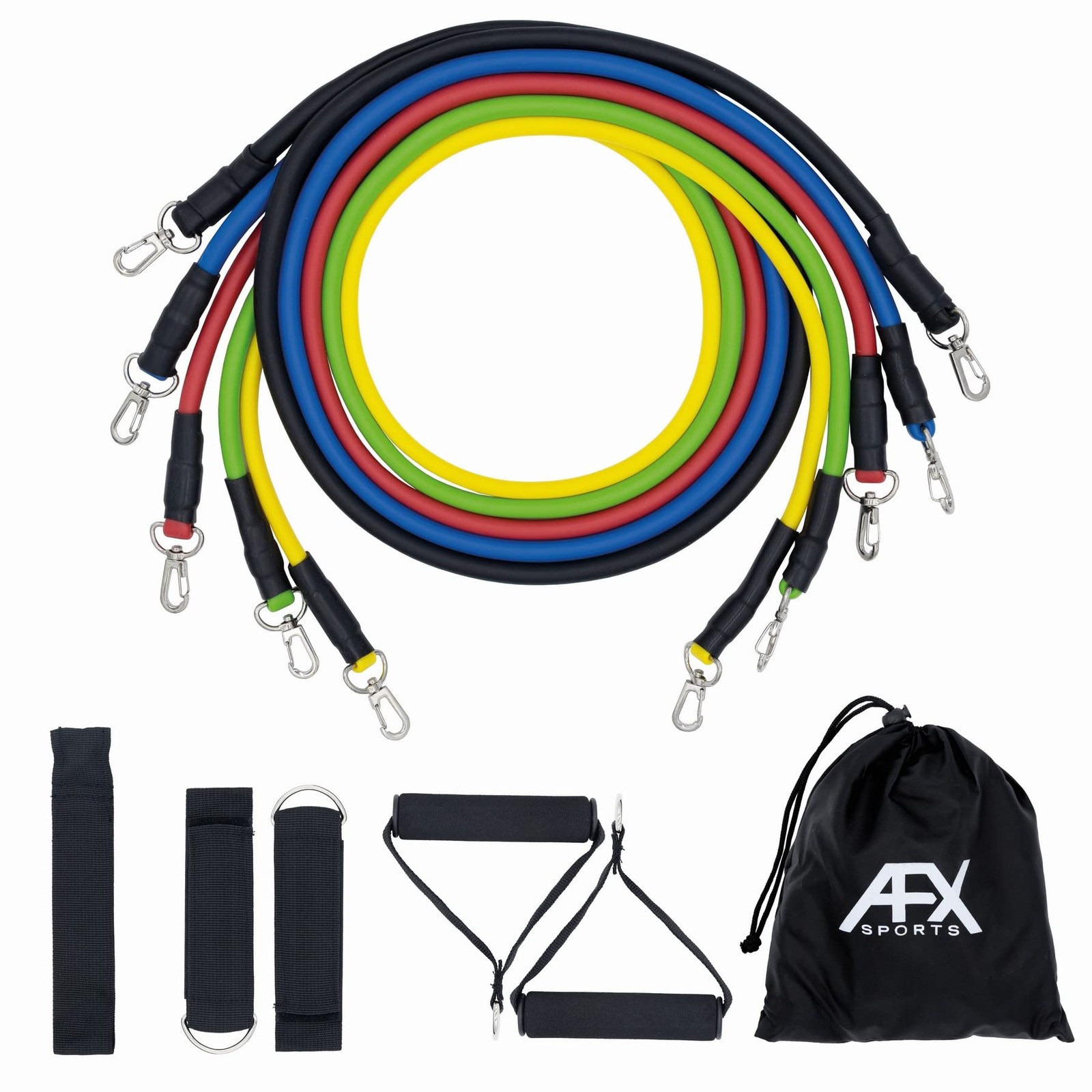 Resistance Bands Set 11 Piece Tubes Handles Door Anchor Ankle Straps Carry Bag