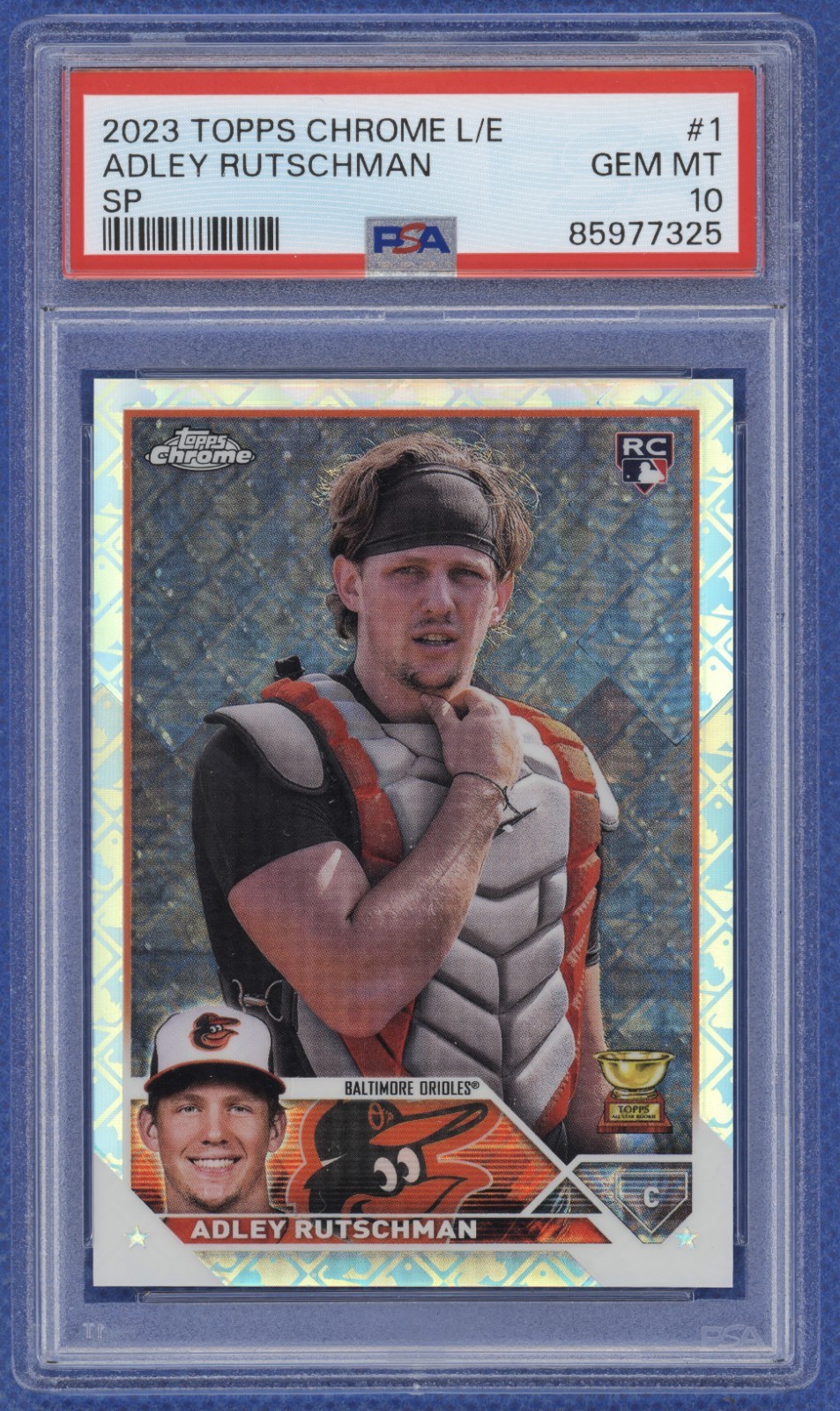 ADLEY RUTSCHMAN 2023 Topps Chrome Logofractor SP Rookie Variation Orioles PSA 10