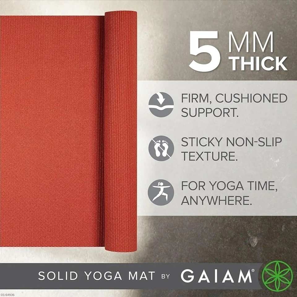Gaiam Yoga Mat - Premium 5mm Solid Thick Non Slip Exercise & Fitness Mat for All - Image 2 of 4