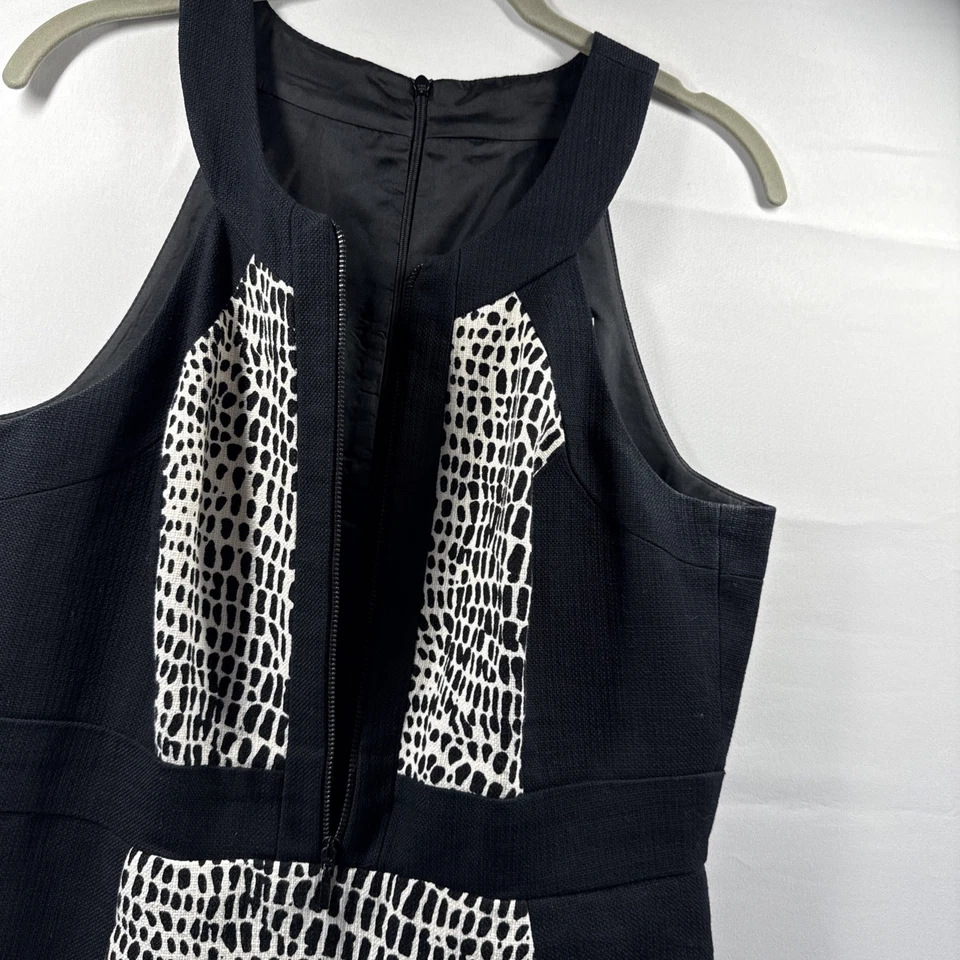 Trina Turk Women's Dress Size 10 Black White Artsy Knee Zipper Lined Snake - Image 4 of 4