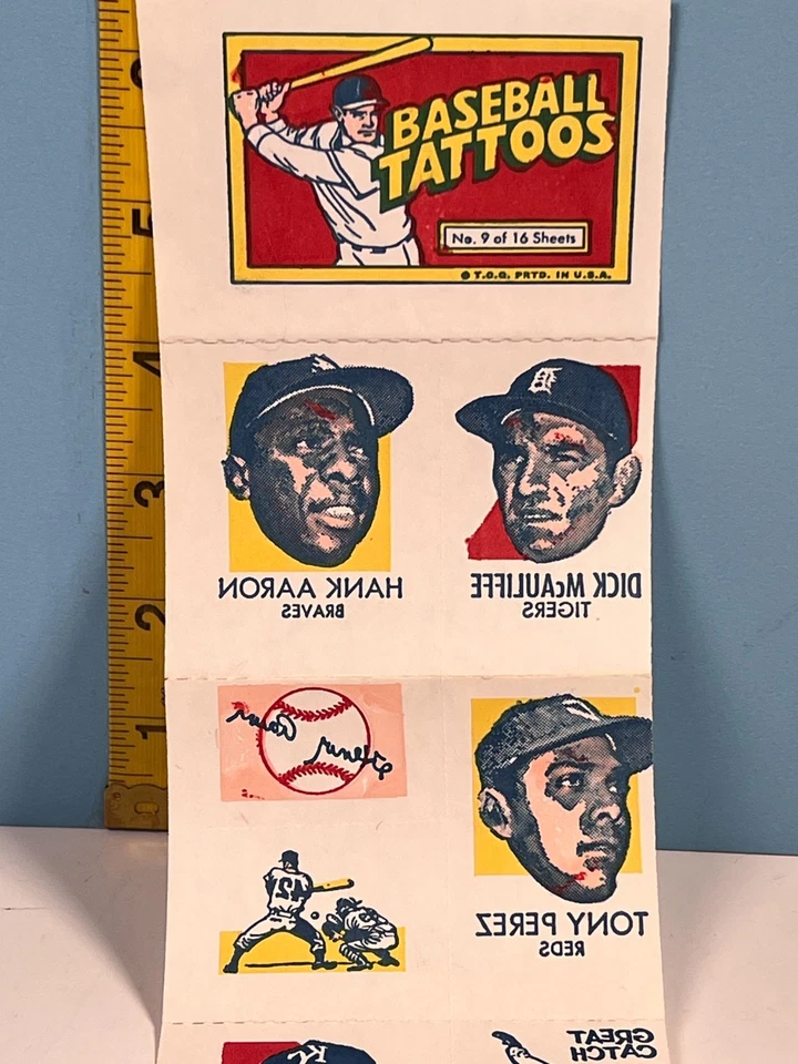 1971 Topps Tatuajes #9 Hank Aaron, Pérez, Hunter, Agee, Piniella, McAullife ¡RARO! Foto 2 de 4
