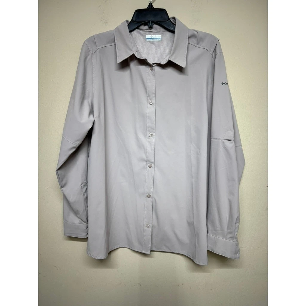 Columbia Mens XL Long Sleeve Button Up Outdoor Hiking Travel Shirt Lavender