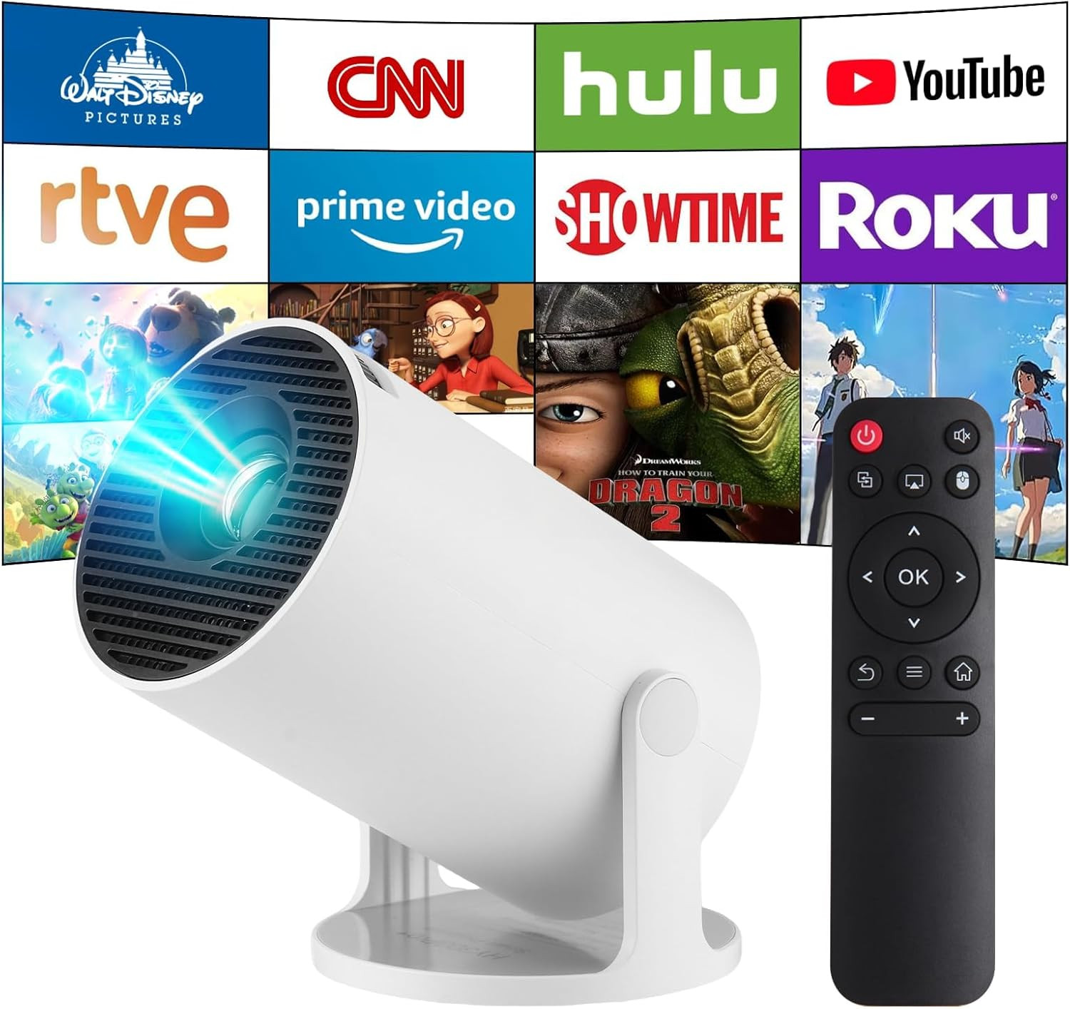 Mini Proiettore 4K Smart Home Cinema Con Android 11, Wifi6 2.4/5G, Bluetooth5.4,