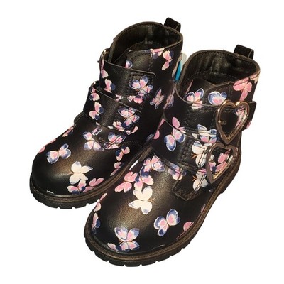 New Carter's Toddlers Size 9 Black Pink Butterfly Heart Buckle Clary Boots