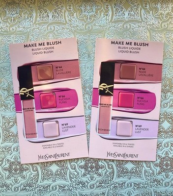 YSL MAKE ME BLUSH LIQUID BLUSH 3 SHADES 2 SAMPLE CARDS 44, 66, 69  NEW