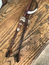 “HARRIS” VINTAGE BRAIDED WESTERN LEATHER WITH  STERLING SILVER HANGER HEADSTALL