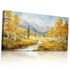Autumn Landscape Wall Art, Birch Tree 48"L x 24"W Mountains Golden Forest