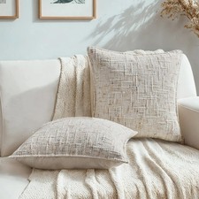 HAUSSY Pack of 2 Pillow Covers 18x18 Inch, Reversible Chenille Decorative Thr...