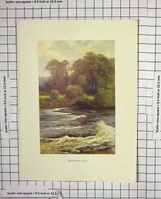 Original alter antiker Druck Farbansicht Monnington Falls River Haslehust 18.